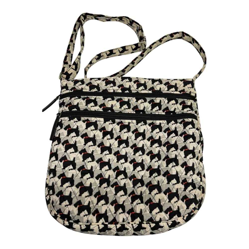 Vera Bradley Scottie Dog Quilted Triple Zip Hipster Crossbody Bag Black White